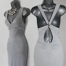 Karen Millen UK 8 Metallic Silver Cross Open Back Prom Cruise Cocktail Dress 36