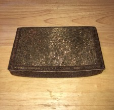 Vintage Rare Walborg Handmade Copper/bronze Seed And Tube Beaded Clutch Purse