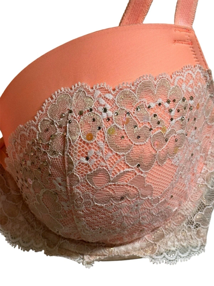 VictoriasSecret DreamAngels Pushup Bra Demi Rhinestone Embellish Orange Lace 36D - Image 4 of 4