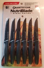 Granitestone NutriBlade Steak Knives Stainless Steel 6 Piece Easy Grip BLACK NEW