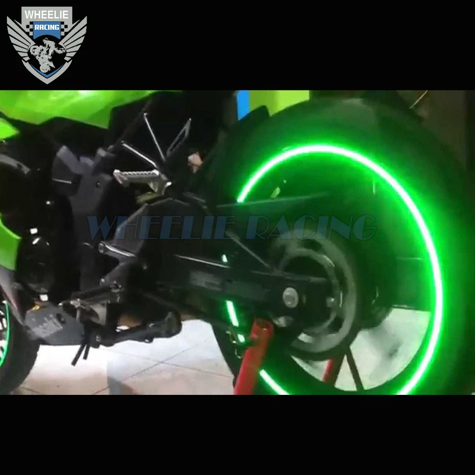 ЗЕЛЕНЫЙ ОТРАЖАЮЩИЙ ОБОД ЛЕНТЫ КОЛЕСА ПОЛОСКИ MOTO ВЕЛОСИПЕД АВТО НАКЛЕЙКА 16 17 18 19 - Изображение 3 из 4