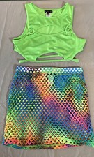 Clube XX One By One Skirt  Top Size M Multi Color Rave EDM Dance Excellent Co.