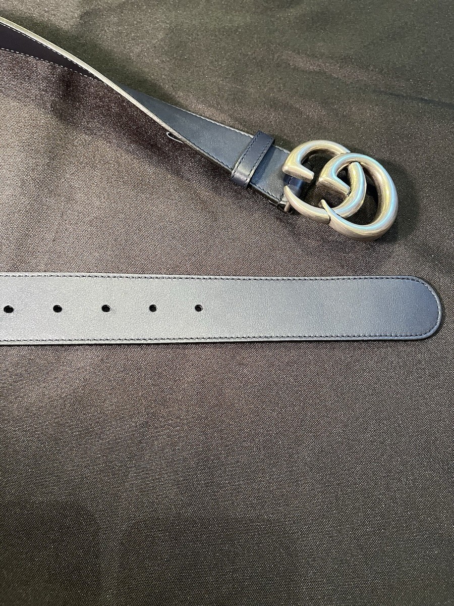 $540 GUCCI MARMONT BELT MONOGRAM GG G BLUE LEATHER 397660  display picture 1