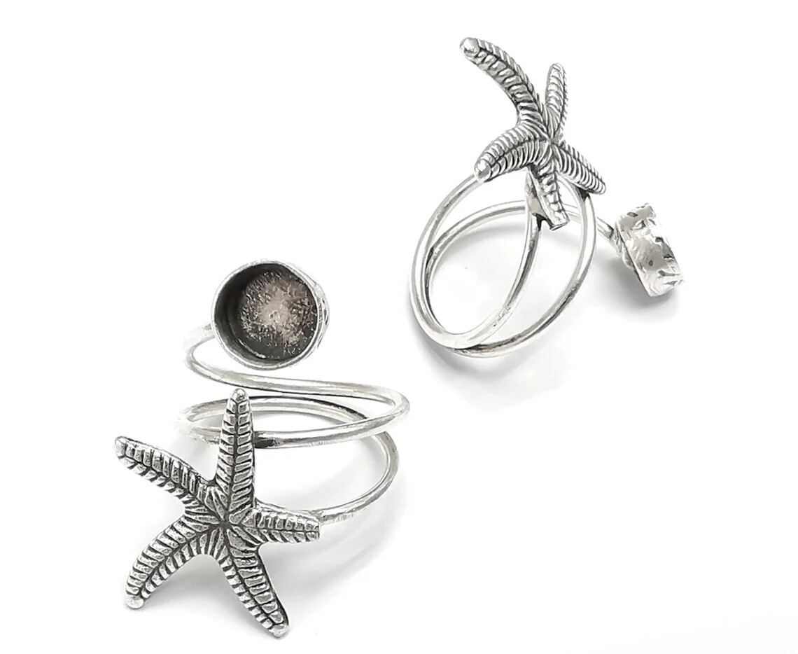 Starfish Wrap Blank Silver Ring Setting Cabochon Mounting Base Brass G27565  | eBay