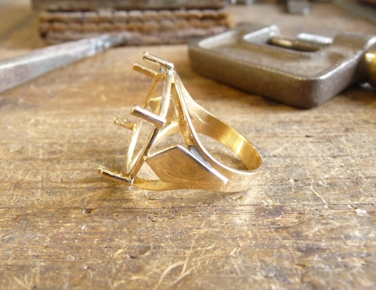 Monture Bague Pour Pièce 10 Francs Or - Or 9 Carats, 6 Griffes, Style Plume - Neuf