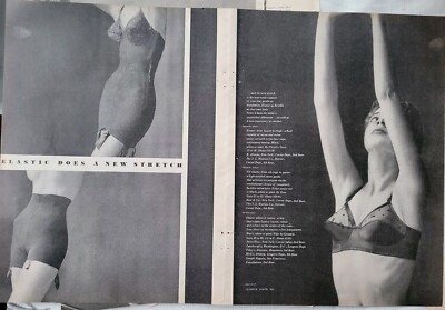 1953 Women's black Flexees Treo girdles Gossard bra photo vintage 2 page ad