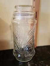 Vintage 1982 Planters Glass Jar with Mr. Peanut on Lid & Base Wheat Design Clear