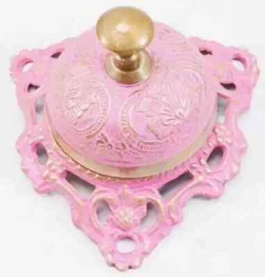 Pink Embossed Antique Brass Table Desk Bell Pink Color Maritime Bell for Hotels