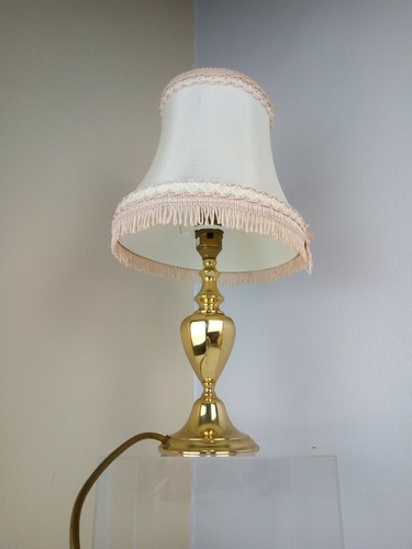 VINTAGE 1950s - Brass Table Lamp & Shade Cream pink Fringe Mid Century 38cm Tall - Picture 6 of 9
