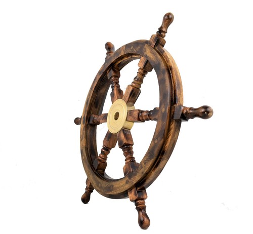 Rueda de madera para barco Anitque Piratas Decoración del hogar Rueda única Decoración del hogar Decoración de pared - Imagen 4 de 4