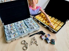 1:6 miniature Suitcase gold bars cash pistol cigarette handcuff gun Money bills