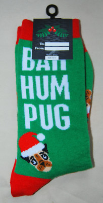 Brand New PUG Dog BAH HUM BUG Holiday Adult crew socks with FREE SHIPPING !!