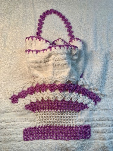 Vintage/MCM Cotton Bath Towel 2 Piece Set Embroidered White/Lavender Cannon