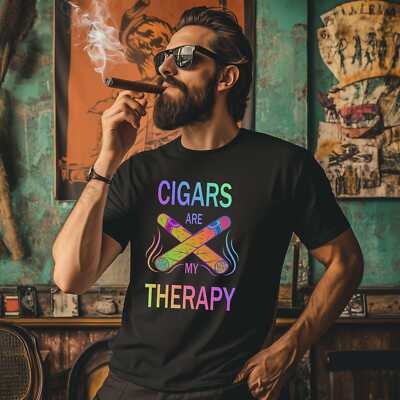 Smoking Cigars Therapy Color T-Shirt Funny Smoking Tee Shirt Cigar Style Co.