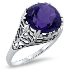 CLASSIC ART DECO STYLE RING 925 STERLING SILVER 4.5 Ct LAB-CREATED AMETHYST 352
