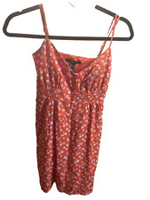 Forever 21 Linen Flax Rayon Dress Orange Multi Floral Size Small NWOT