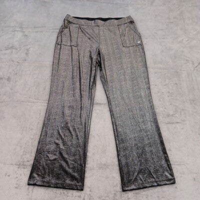Juicy Couture Ankle Pants Womens XL Silver Shine Velour Pull On Pockets 35x30