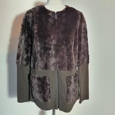 FRANK WALDER Fur  Full Zip Jacket Evening Smart Retro UK Size 10 Brown NWT