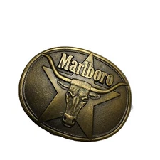 Vintage MARLBORO Cigarettes BELT BUCKLE Solid Brass 1987 Longhorn 