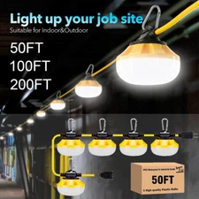 50-200FT Construction String Work Light LED Industrial Commercial Grade Lighting
