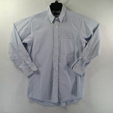 Chaps Dress Shirt Mens 15-15 1/2 32/33 Blue White Stripes Button Up Long Sleeve