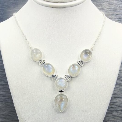 MOONLIGHT MOONSTONE Y LARIAT NECKLACE 925 Sterling Silver Jewelry Gift