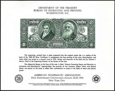 1976 NYC ANA 85th Convention $2 Silver Certificate NSC9 SCCS B-38 Morse Fulton