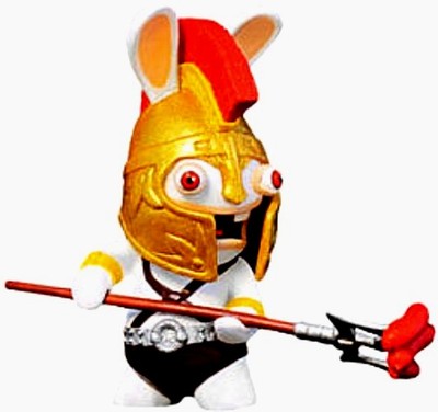 Raving Rabbids Action Figure! Rabbid Spartan Gold Helmet Trident