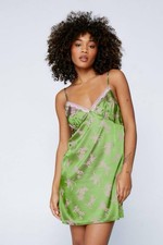 NastyGal Premium Satin Floral Jacquard Lace Nightie Slip Dress Women’s Size 6