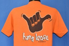 vtg 70s HANG LOOSE HAWAII SHAKA HAND SIGN ORANGE HANES TOURIST 2 SIDED t-shirt M