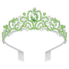 Silver Tiaras and Crowns for Women - Elegant Green Crystal Princess Crowns for G