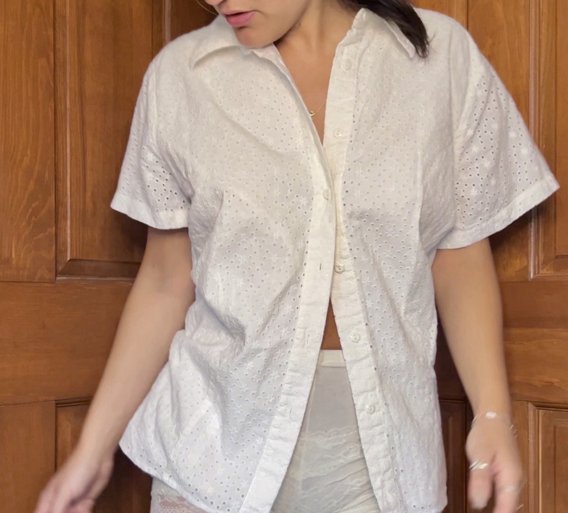 Vintage Notations Eyelet Button Down Blouse With … - image 5