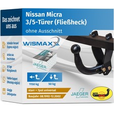 ANHÄNGERKUPPLUNG starr passend für Nissan Micra 92-02 3/5-Tür +7pol E-Satz ABE