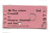 1980s Crosshill - Glasgow Central 2nd Class Day Return Railway Ticket BR BRB(H)