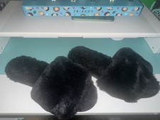 Skims Faux Fur Slipper Onyx Black Size US W 7 /EU 36