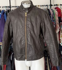 Vintage 70s 80s Brown Leather Cafe Racer Jacket 44 USA Talon Zip