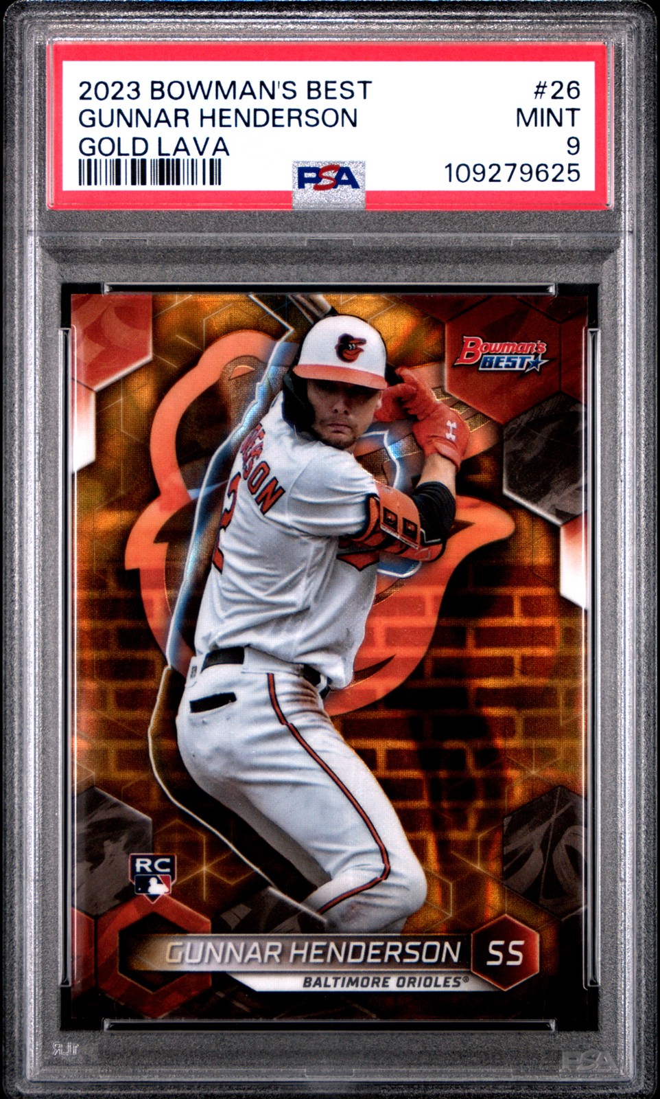 Gunnar Henderson 2023 Bowman'S Best #26 Gold Lava RC #6/75 PSA 9