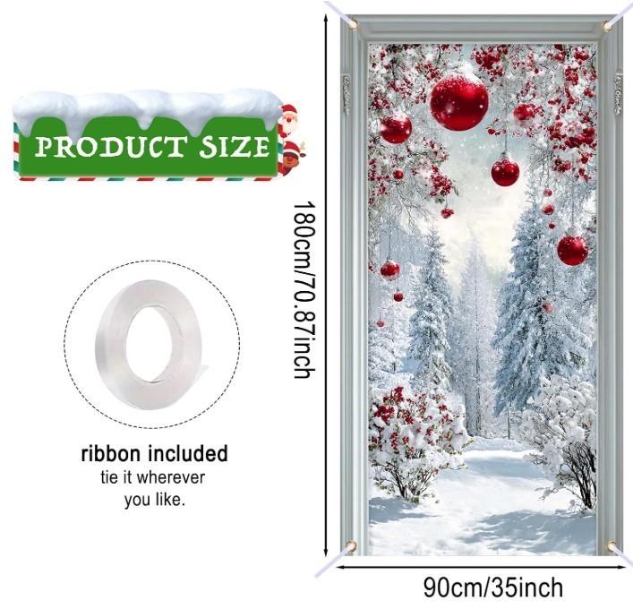 Snow Scene Door Cover with Red Accents Polyester 35X71 Inches | eBay