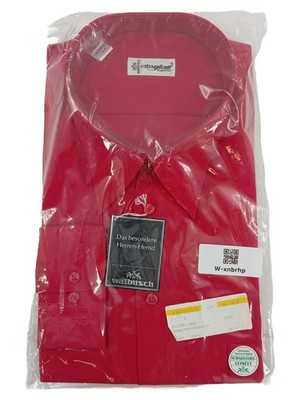 Walbusch Herren Business Hemd Klassisch Rot Gr. 45/46 Polyester Langarm