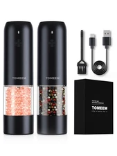 Electric Salt & Pepper Grinder Set Rechargeable LED LED Light Stainless Steel...