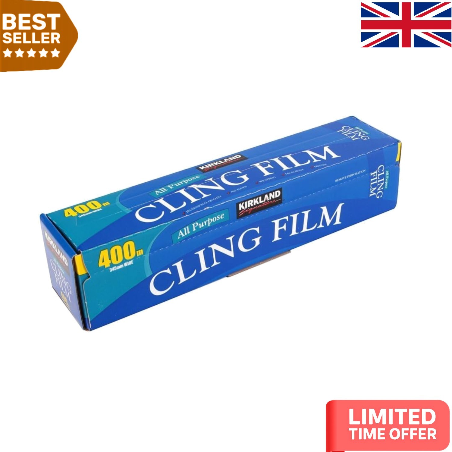 Kirkland Signature Cling Film 345mm x 400m - Durable, Food Freshness Guaranteed