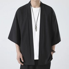 Men's Lightweight Kimono Shirt Seven Sleeve Open Front Cardigan Japanese