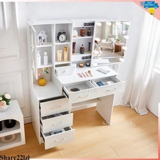 Makeup Vanity Set Sliding 10 Light Mirror Dressing Table Dresser Desk w/ Drawer