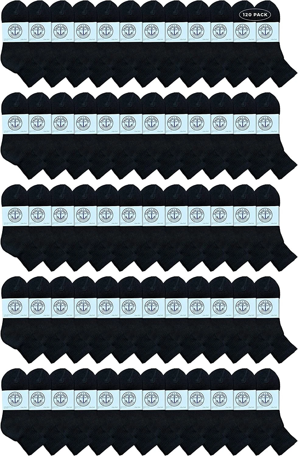 120 Units Women's Premium Cotton Ankle Socks Black Size 9-11 - Ankle Sock