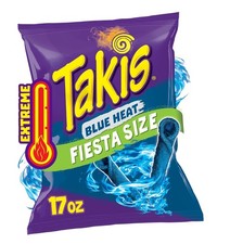 Takis Blue Heat 17 oz Fiesta Size Bag, Hot Chili Pepper Rolled Tortilla Chips