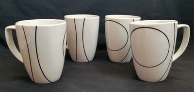 Set Of 4 Corelle Coordinates ''Simple Lines'' Porcelain MugsI