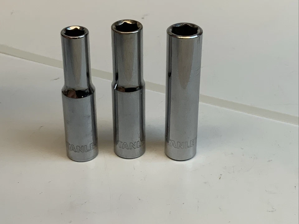 STANLEY 3pc 6mm, 7mm, 8mm  1/4 drive Deep 6pt Metric Sockets -  Gray - Image 2 of 4
