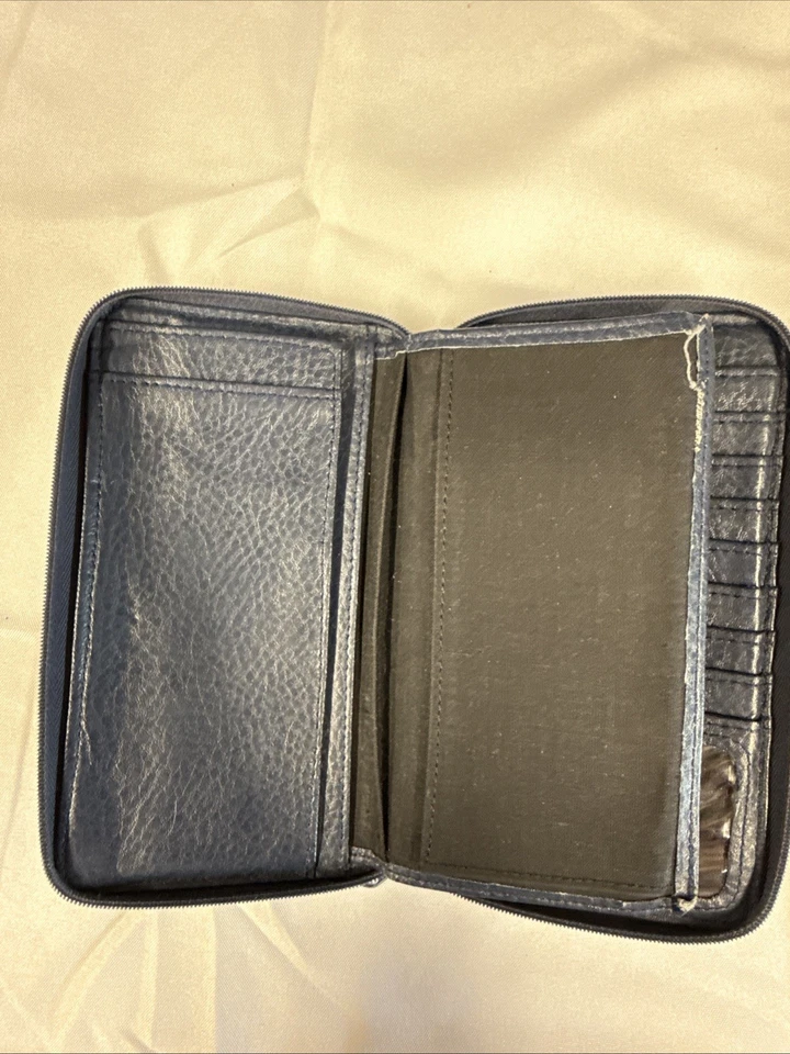 Cartera De Colección Disney Mickey Mouse Cuero Cremallera Marrón Azul Marino Años 80 Dos Tonos Foto 4 de 4