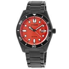 New Citizen Eco-Drive Orange Dial Black PVD Stainless Men's Watch AW1765-88X