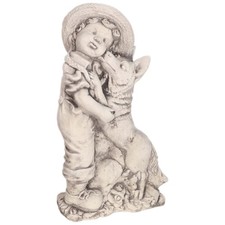 Gartenfigur Junge mit Hund Steinfigur Beton Frostsicher Gartenfigur Skulptur